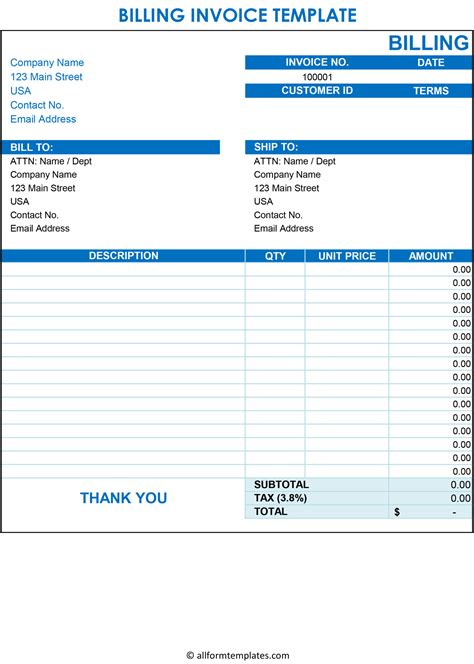 Invoice Bill Template Example