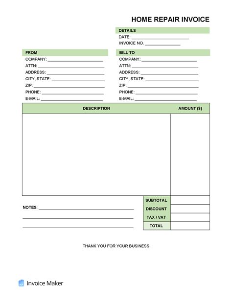 Invoice for Repair Services