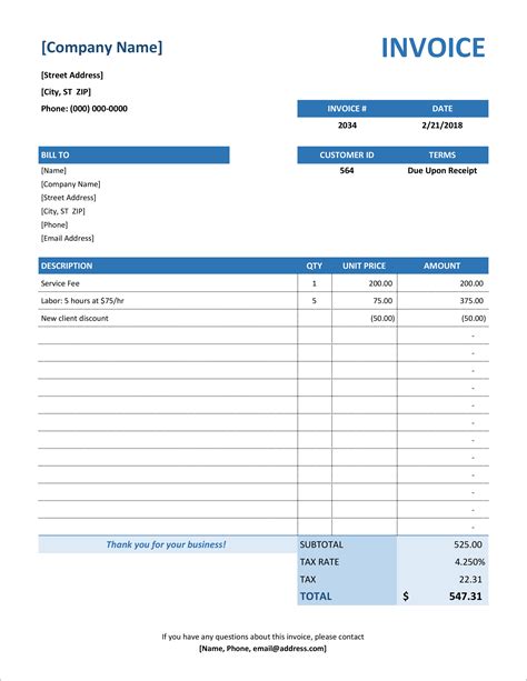 Invoice Templates Excel