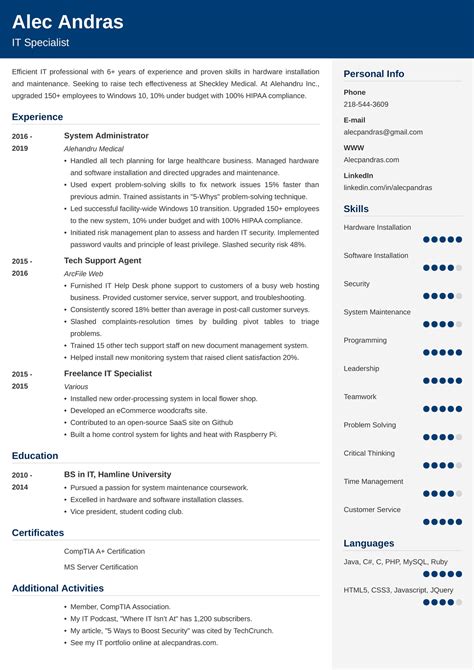 Example of an IT CV