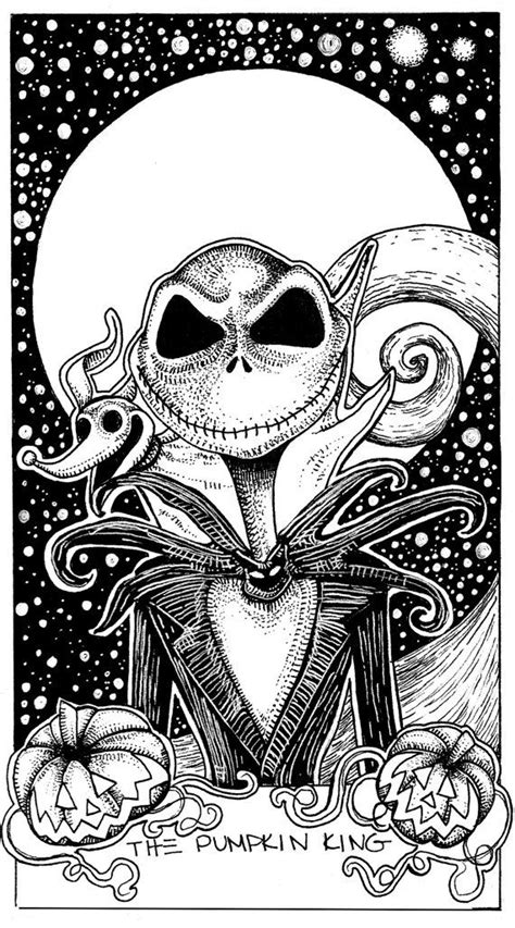 Jack Skellington coloring page with cityscape background