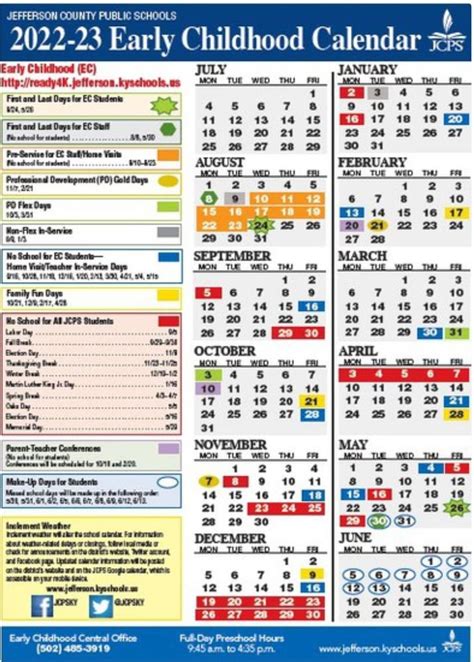 JCPS Early Childhood Calendar Printable Benefits