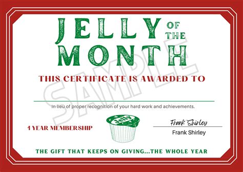 Jelly of the Month Club Certificate