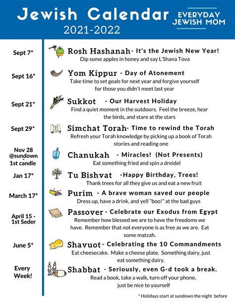 Jewish Holidays Printable Calendar