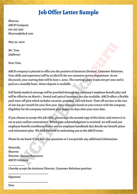 Job Offer Letter Template Example