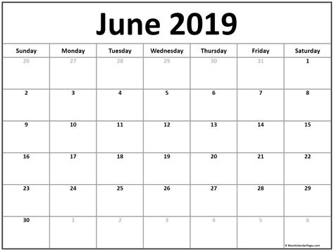 June calendar template examples