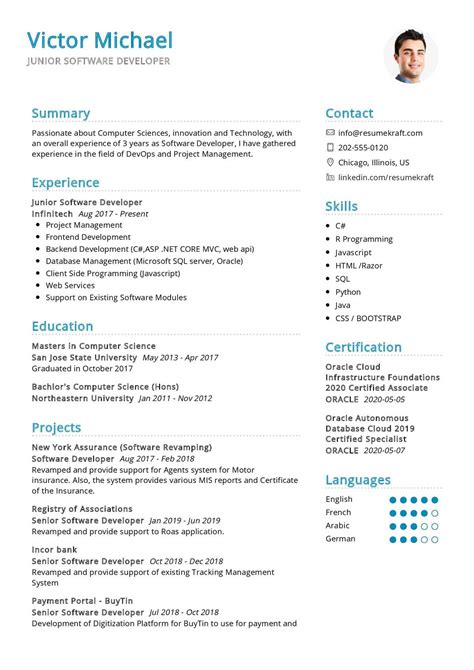 Junior Developer Resume Sample