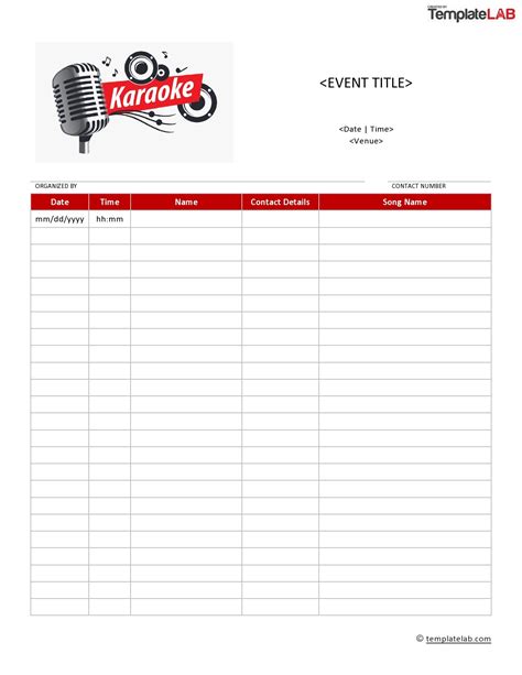 Karaoke Sign Up Sheet