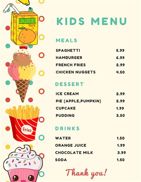 Description of Kids Menu