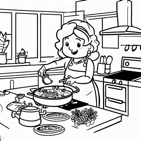 Kitchen scene coloring pages