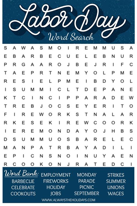 Labor Day Word Search Printables