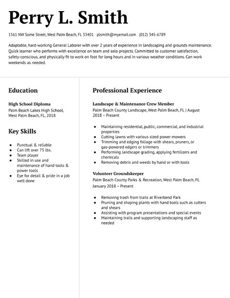 Description of Labor Resume Example 2