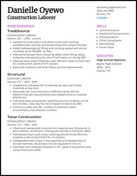 Description of Labor Resume Example 9