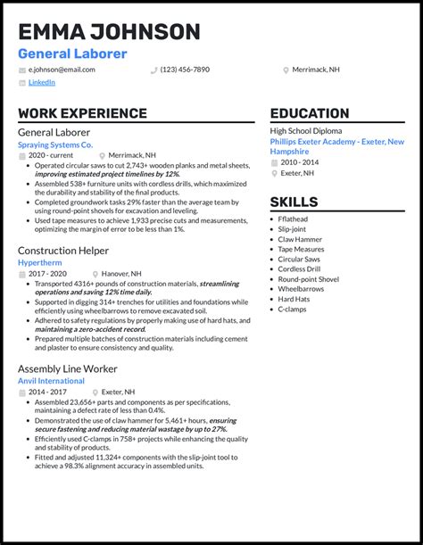 Labor Resume Examples Image