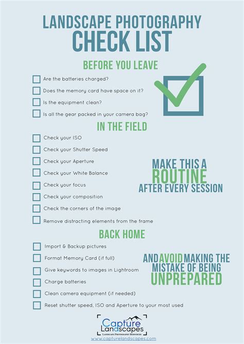 Shot list template for landscape photography