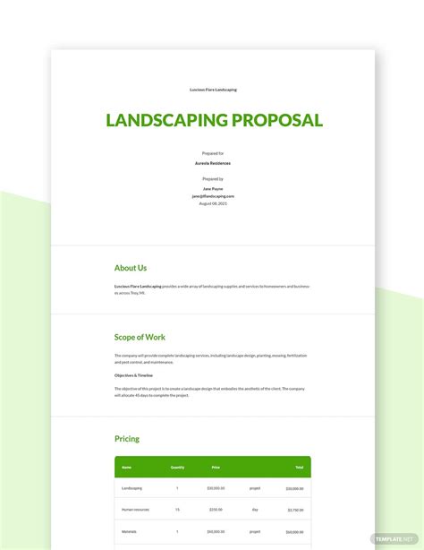 Landscaping Proposal Template Content