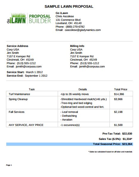 Landscaping Proposal Template Format