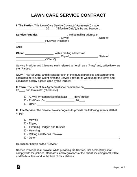 Lawn Care Agreement Sample