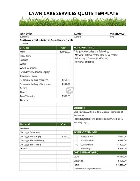 Benefits of Using a Lawn Care Bid Template