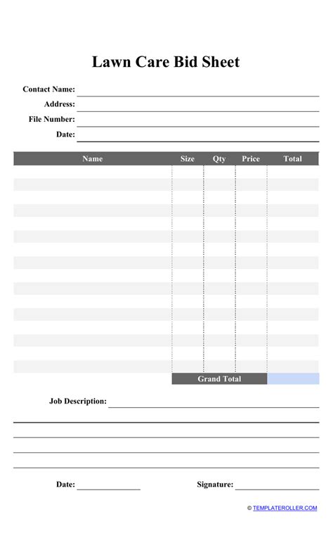 Lawn Care Bid Template Examples