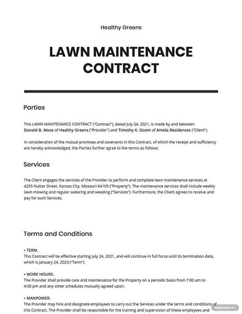 Lawn Maintenance Contract Template