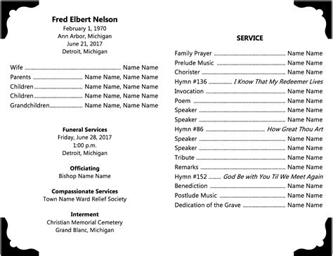 LDS Funeral Program Template