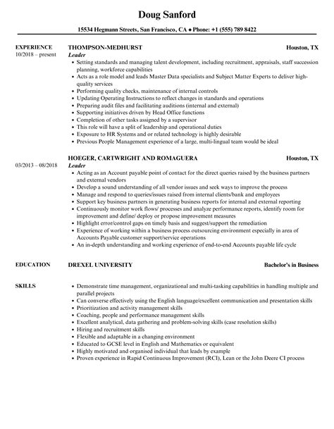 Description of Leadership Resume Samples