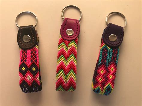 Leather keychain with embroidery