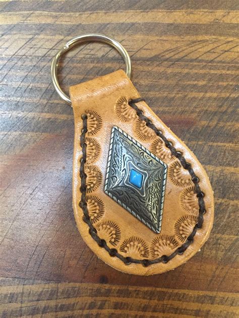 Leather keychain with tooling