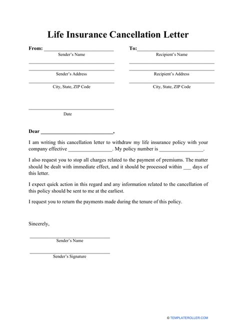 Life Insurance Cancellation Form