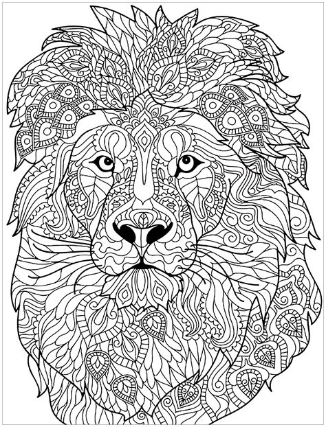 Lion coloring pages with intricate patterns