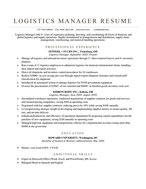 Experienced Logistics Resume Template