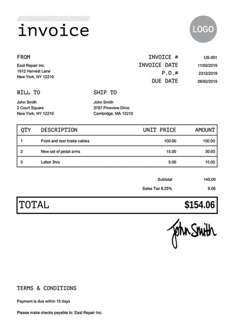 Description of Louisiana invoice template examples