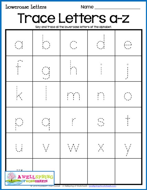 Lowercase letter tracing sheets