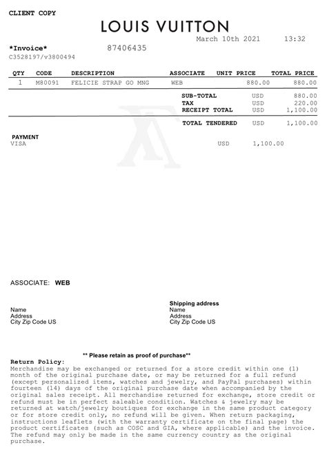 LV Receipt Template 3