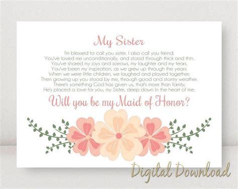 Maid of Honor Proposal Message Ideas