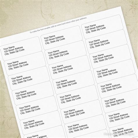 Mail label template sizes