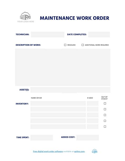 Maintenance Work Order Template Download