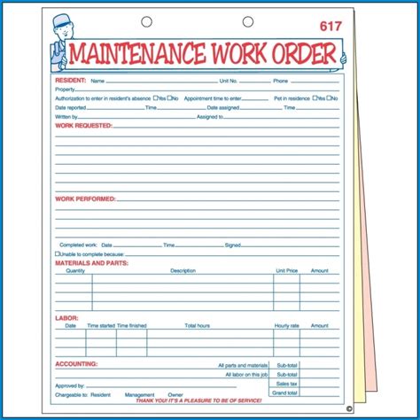 Maintenance Work Order Template Features