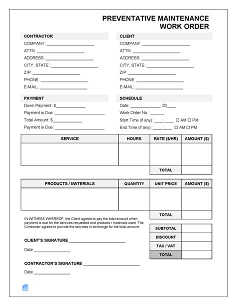 Maintenance Work Order Template PDF