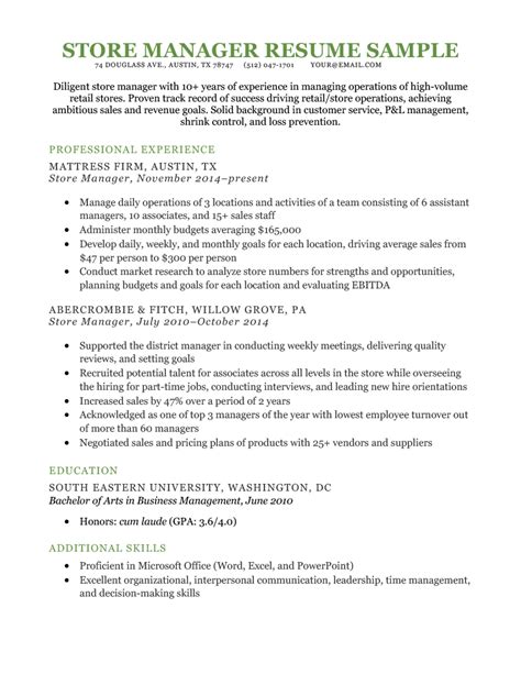 Manager Resume Template Excel