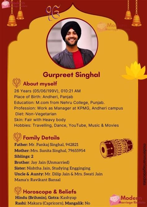 Marriage Biodata Example for Sikh Community