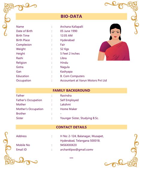 Marriage Biodata Format Example