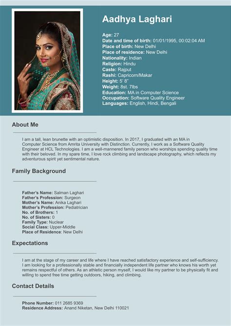 Marriage Biodata Format Example