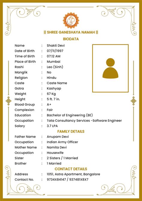 Marriage Biodata Template Example