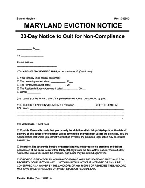 Maryland Eviction Notice Sample