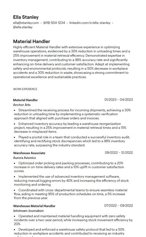 Tips for Creating Material Handler Resume Template