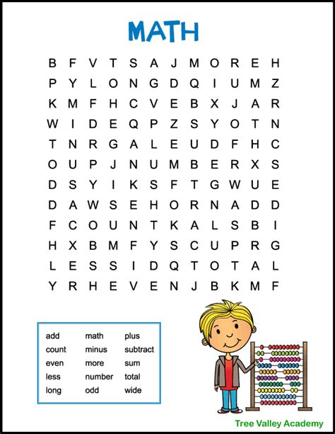 Math Word Search Puzzle for Kids