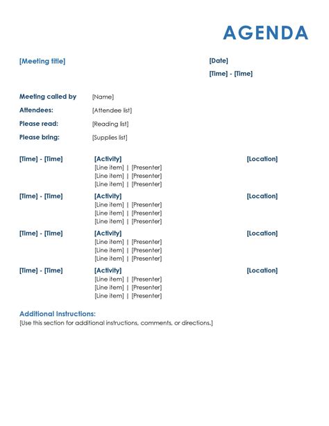 Meeting Agenda Template Structure