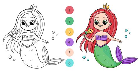 Mermaid coloring pages with numbers